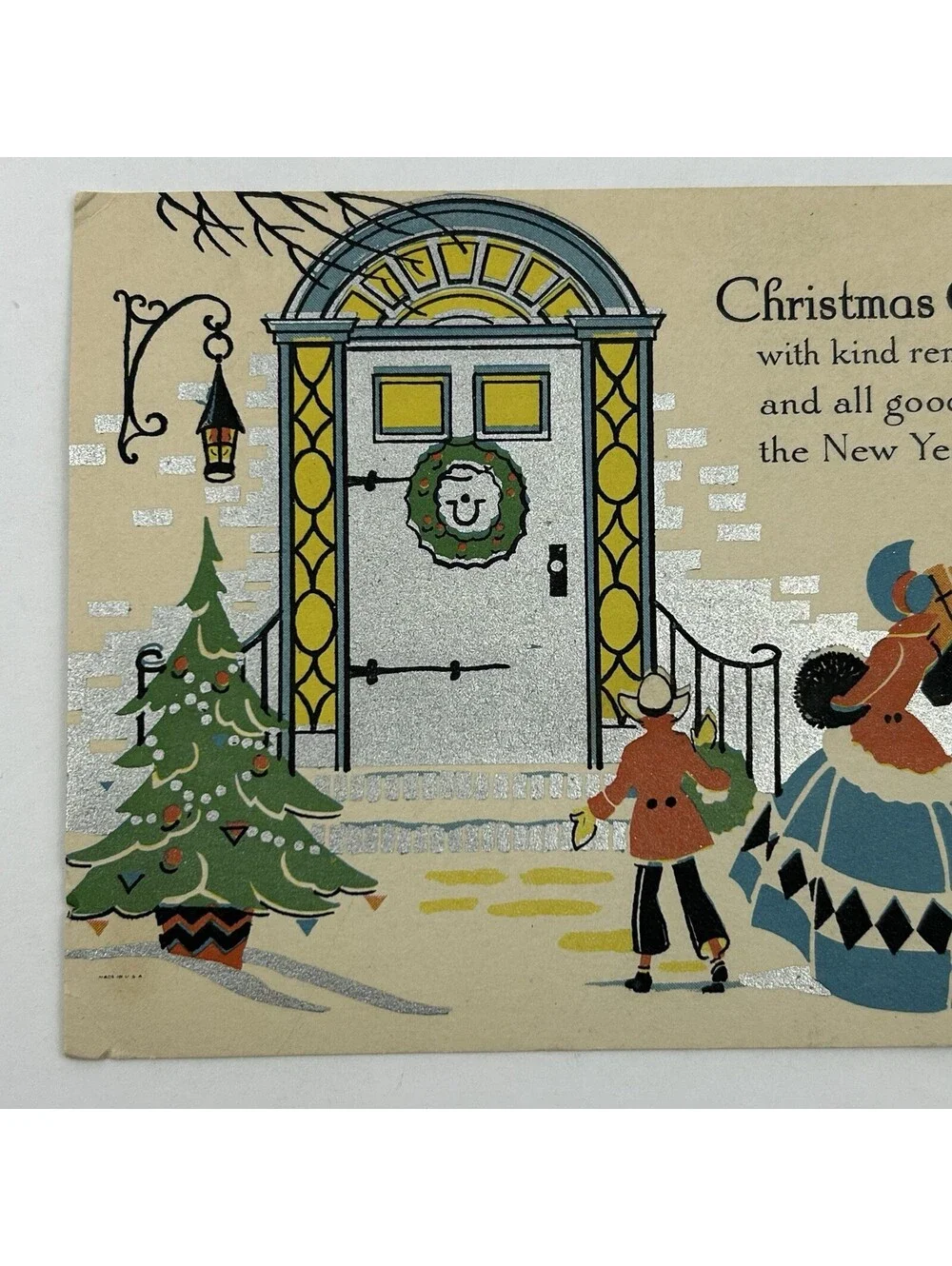 Vintage Christmas Card Postcard Silver Foil Embossed Victorian Era Aunt Anna N-2